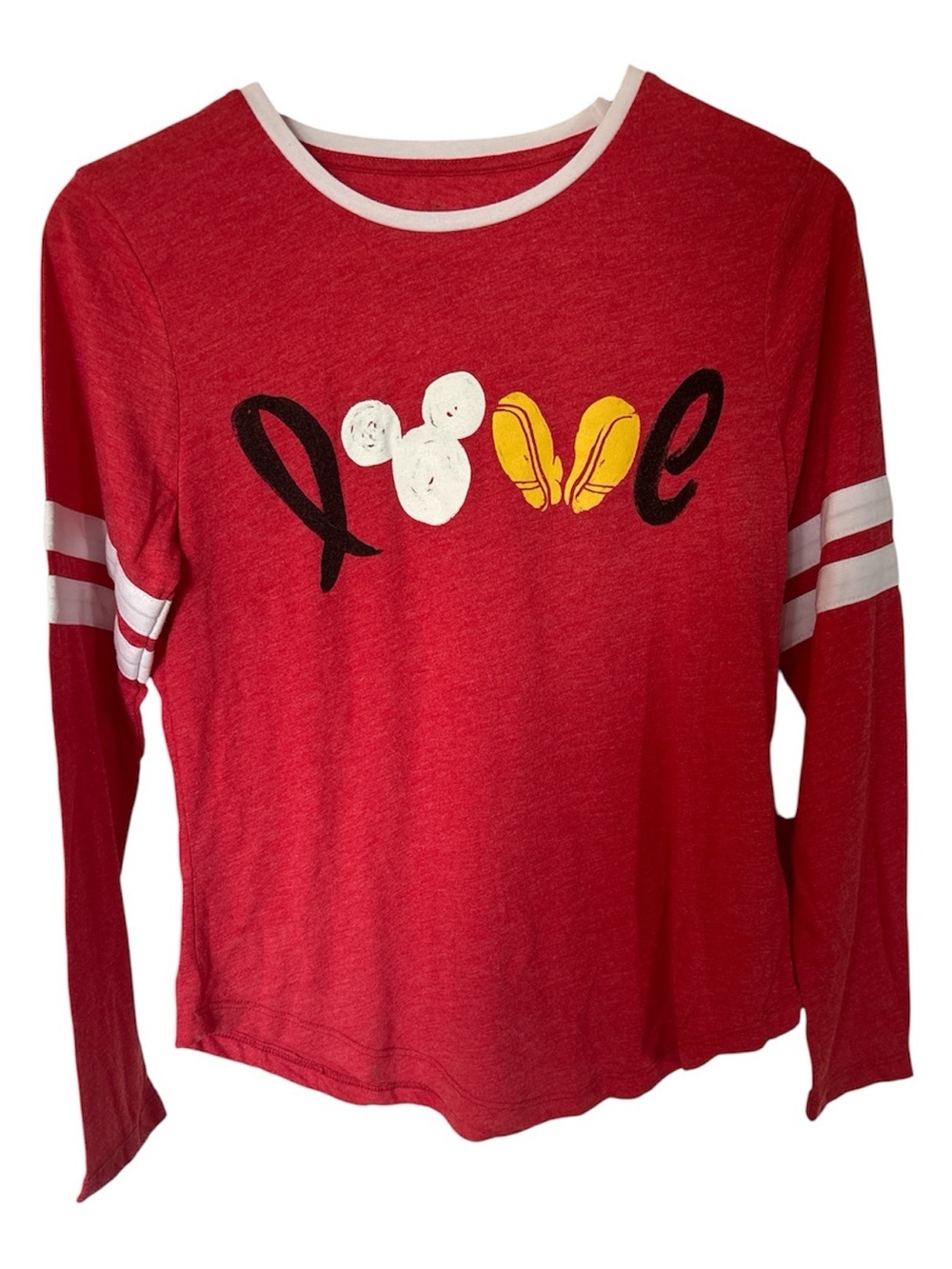 Disney Red Long-Sleeve 'Love' Graphic Tee with White & Yellow Accents